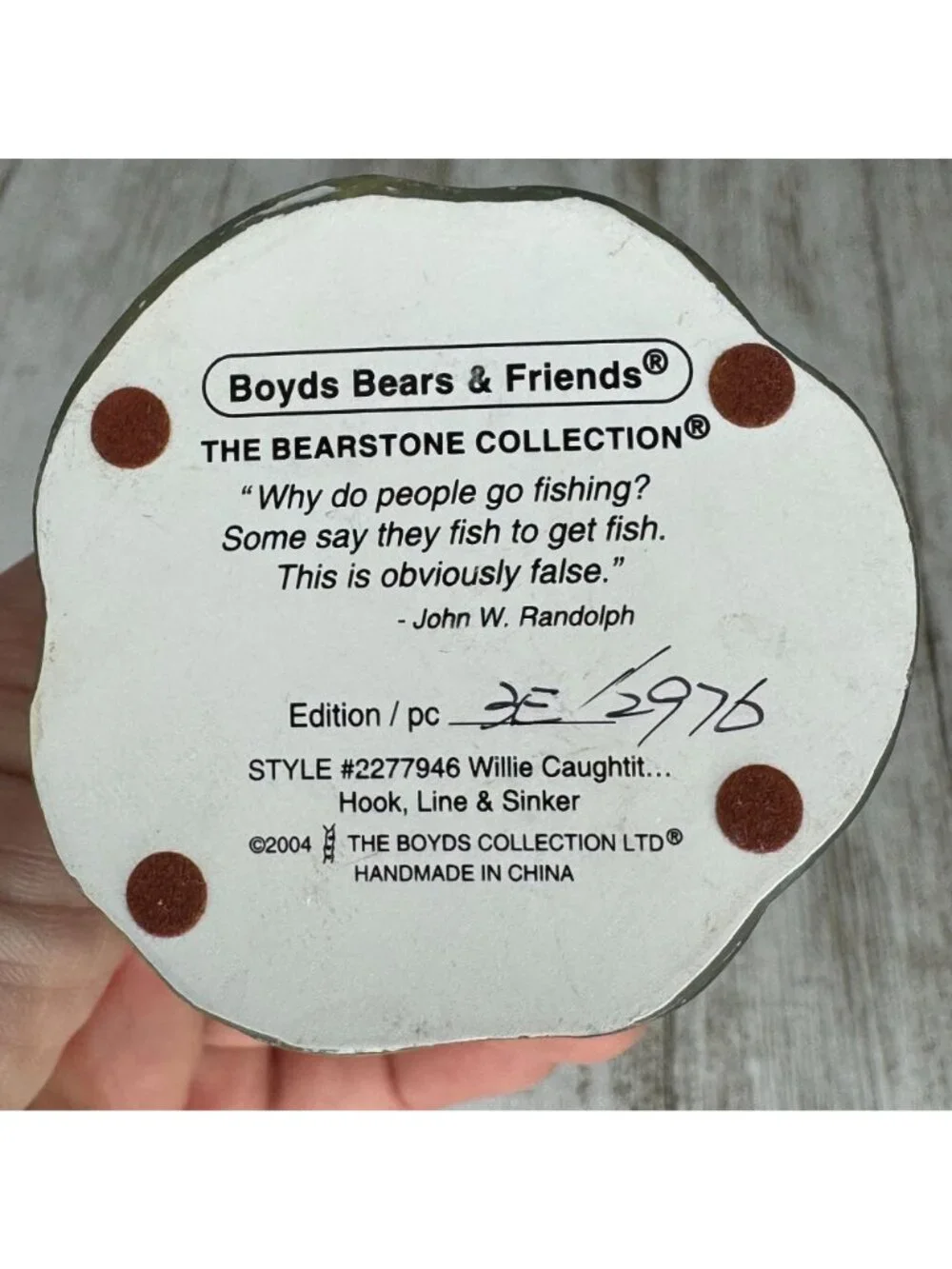 Boyds Bears & Friends Willie Caughtit Hook, Line & Sinker Figurine